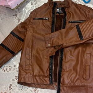 Brown Leather Jacket with Black Accents